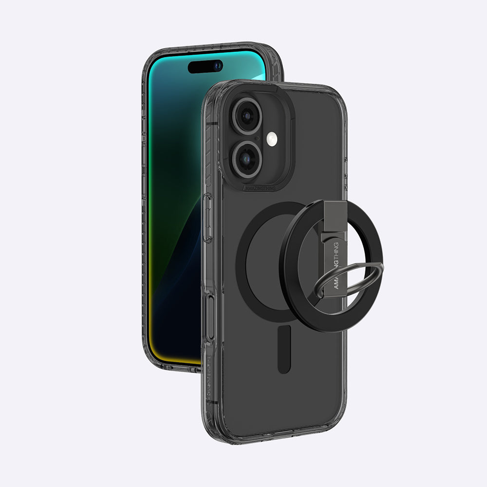 Apple iPhone 16 Plus Kılıf M-safe Şarj Özellikli Yüzük Standlı Amazingthing Titan Pro Serisi Kapak Siyah