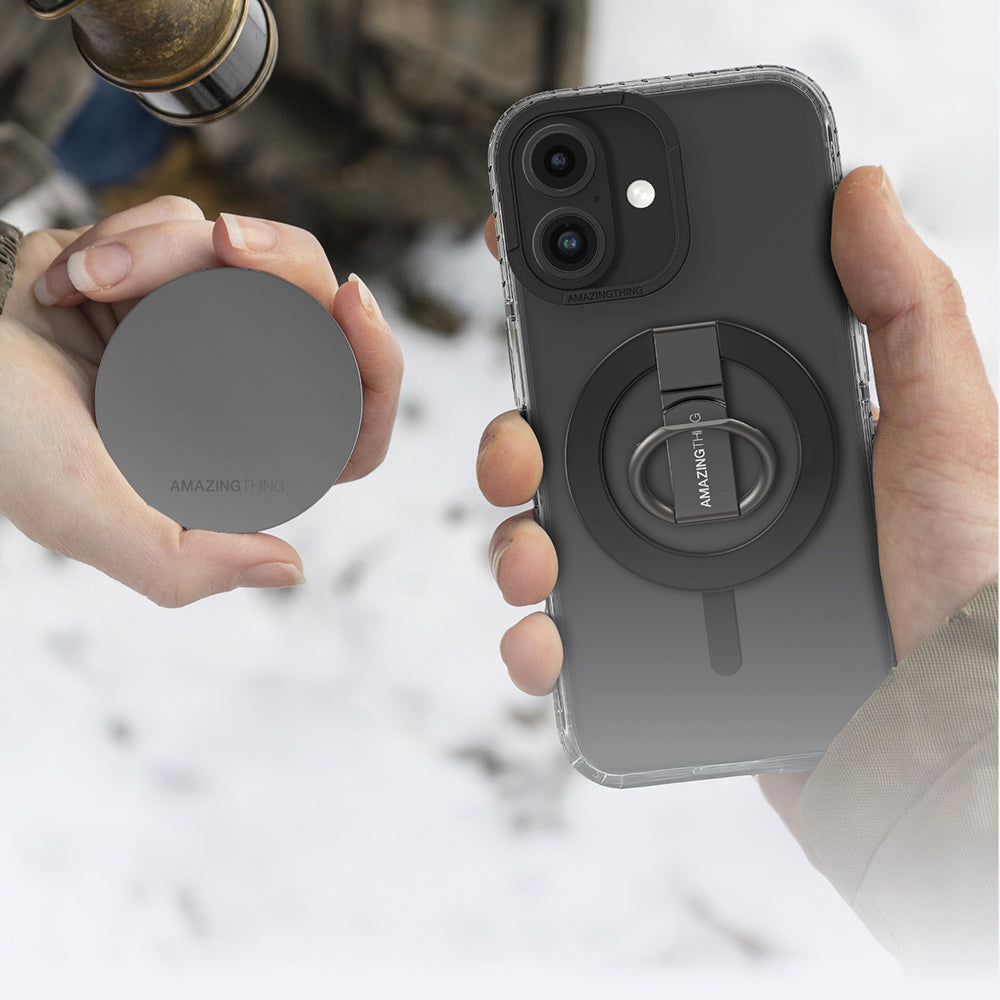 Apple iPhone 16 Plus Kılıf M-safe Şarj Özellikli Yüzük Standlı Amazingthing Titan Pro Serisi Kapak Siyah