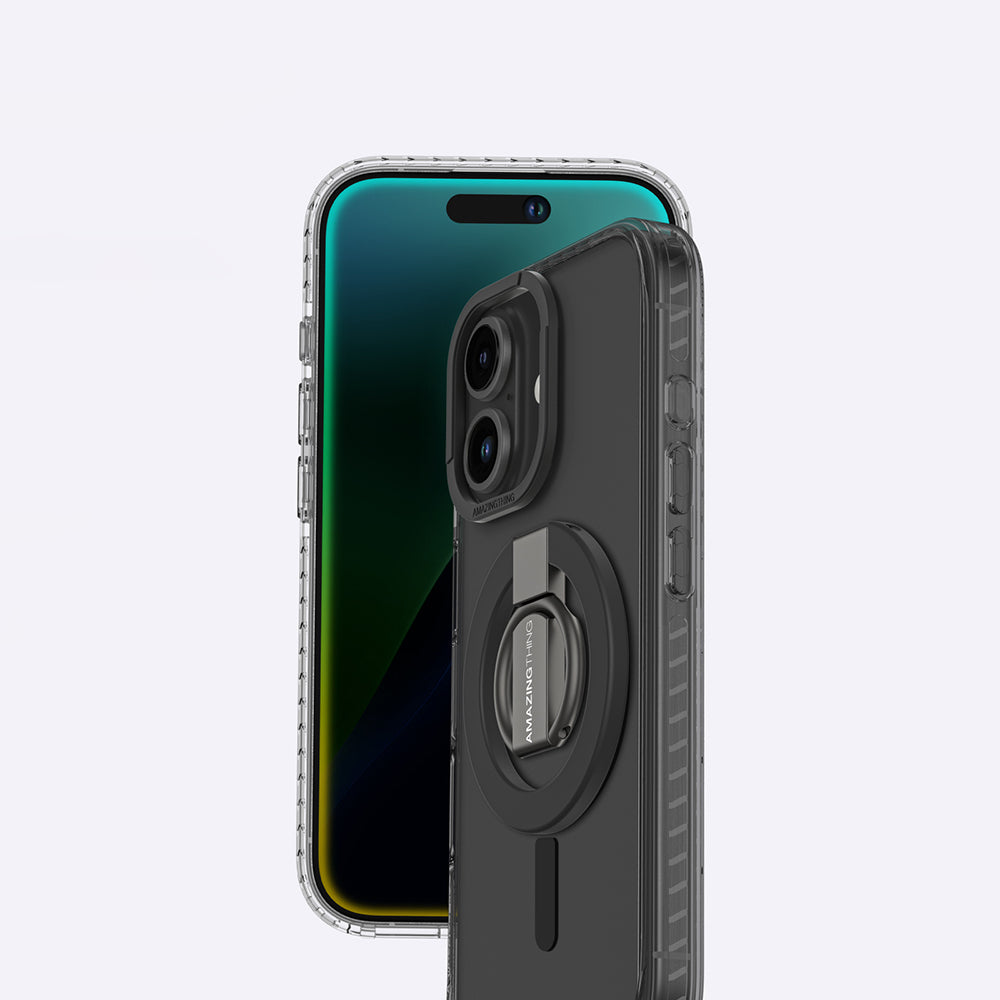 Apple iPhone 16 Plus Kılıf M-safe Şarj Özellikli Yüzük Standlı Amazingthing Titan Pro Serisi Kapak Siyah
