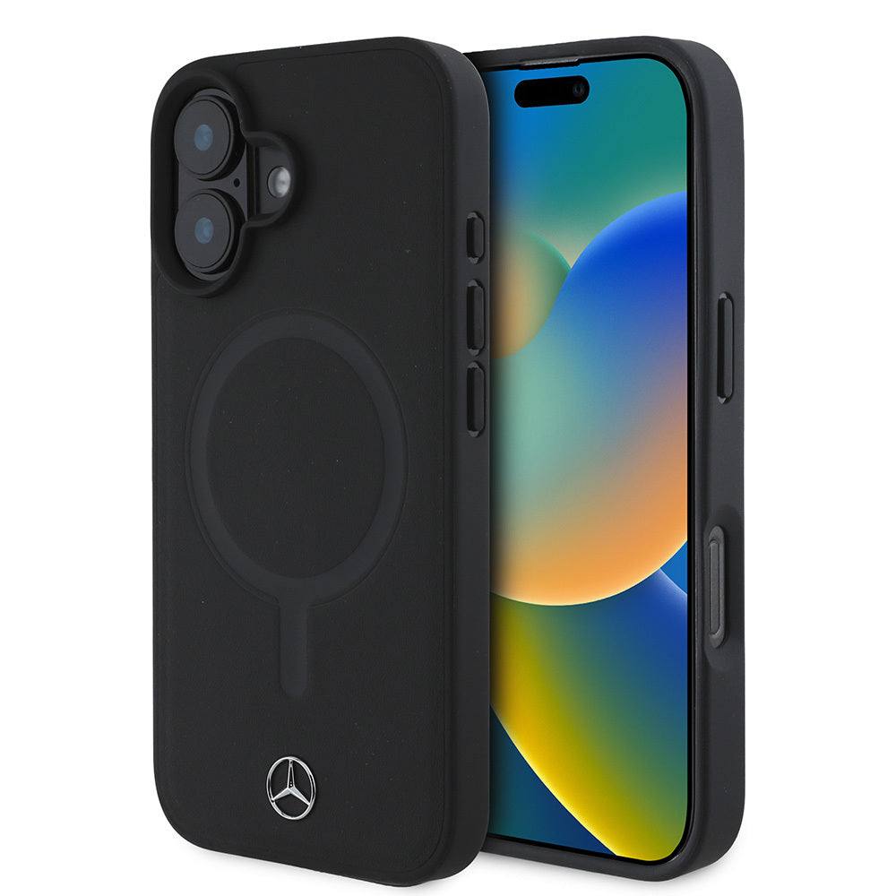 Apple iPhone 16 Plus Kılıf Mercedes Benz M-safe Şarj Özellikli Yumuşak Deri Orjinal Lisanslı Kapak Siyah