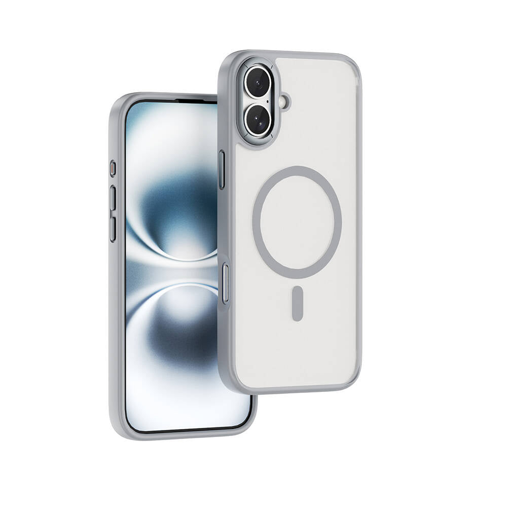 Apple iPhone 16 Plus Kılıf Wiwu FGG-012 ArmorPro Serisi M-safe Şarj Özellikli Parmak İzi Bırakmayan Kılıf Gri