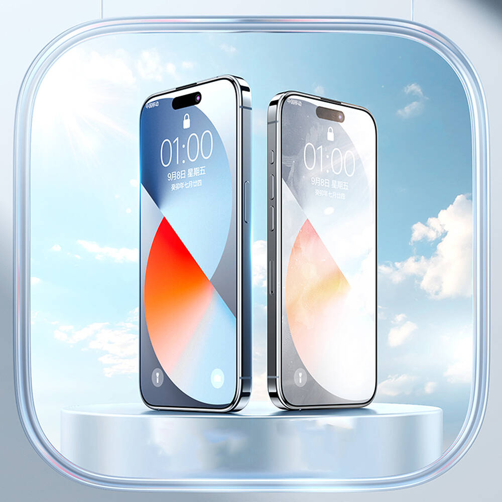 Apple iPhone 16 Plus Wiwu GT-010 Anti-Reflective Polimer Oleofobik Kaplama Ultra İnce Temperli Cam Ekran Koruyucu Siyah