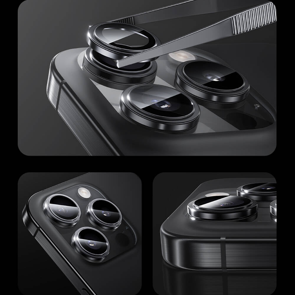 Apple iPhone 16 Pro Benks Parlama Önleyici Glass Warrior Metal Kamera Lens Koruyucu Titanyum-Gri