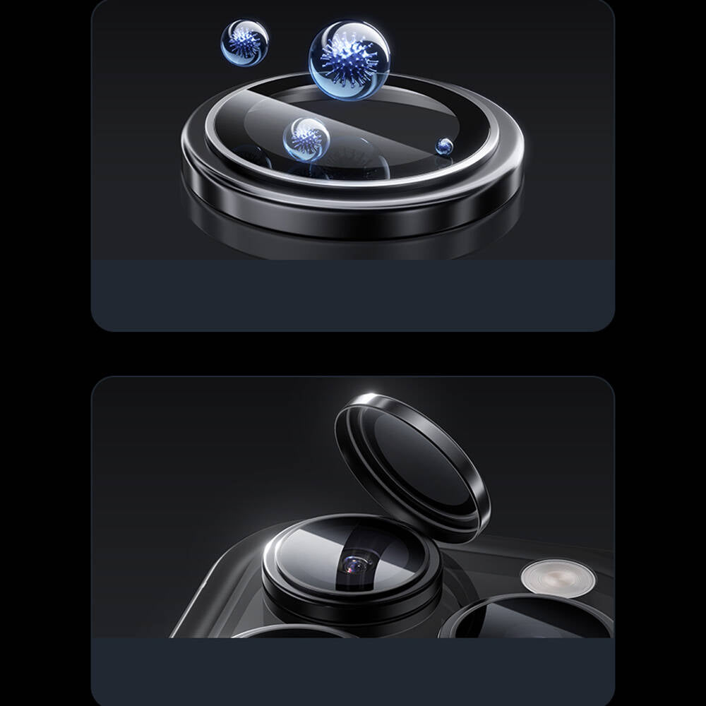 Apple iPhone 16 Pro Benks Parlama Önleyici Glass Warrior Metal Kamera Lens Koruyucu Siyah