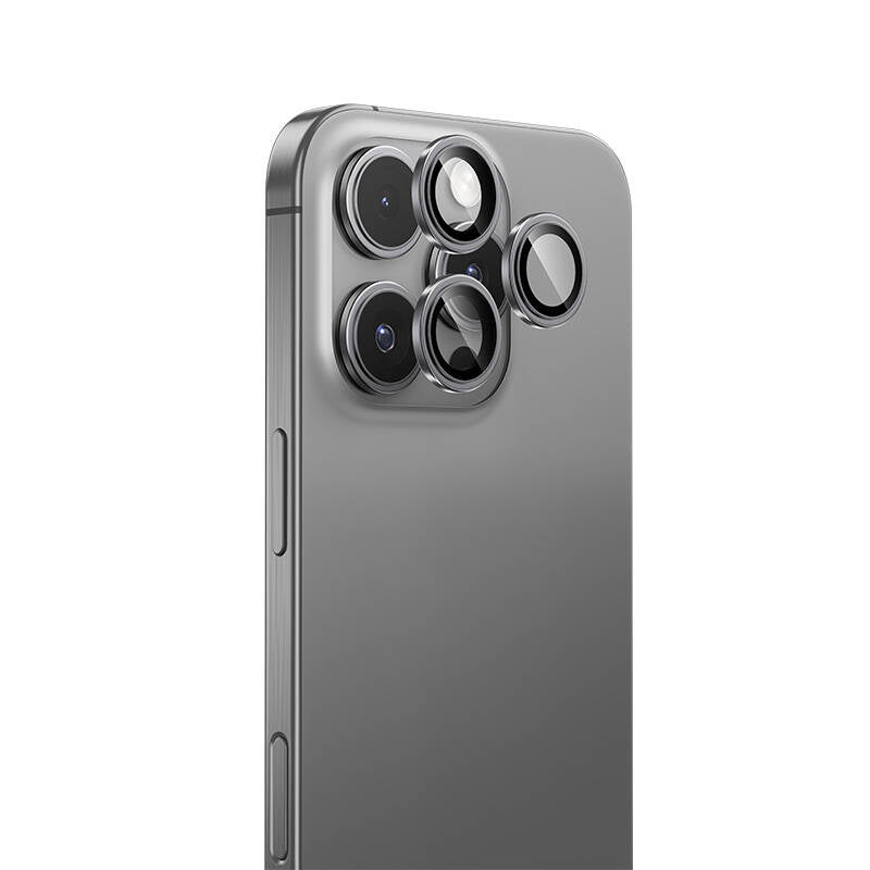Apple iPhone 16 Pro Benks Parlama Önleyici Glass Warrior Metal Kamera Lens Koruyucu Titanyum-Gri