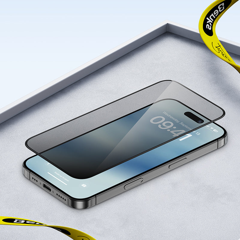 Apple iPhone 16 Pro Benks Ultra İnce Kenarlı Privacy Hayalet Ekran Koruyucu + Kolay Uygulama Aparatlı Siyah