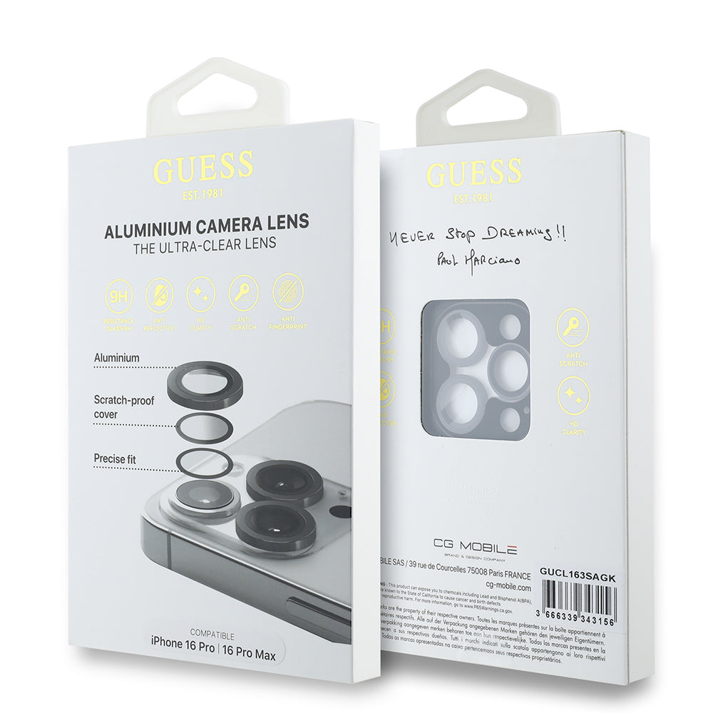 Apple iPhone 16 Pro Guess Orjinal Lisanslı Metal Kamera Lens Koruyucu Gümüş