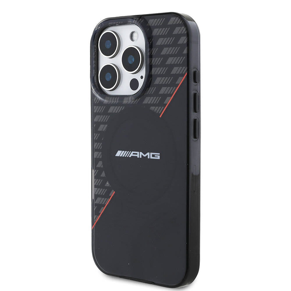 Apple iPhone 16 Pro Kılıf AMG Orjinal Lisanslı M-safe Şarj Özellikli Çift Katmanlı Kırmızı Çapraz Çizgili Kapak Siyah-Kırmızı
