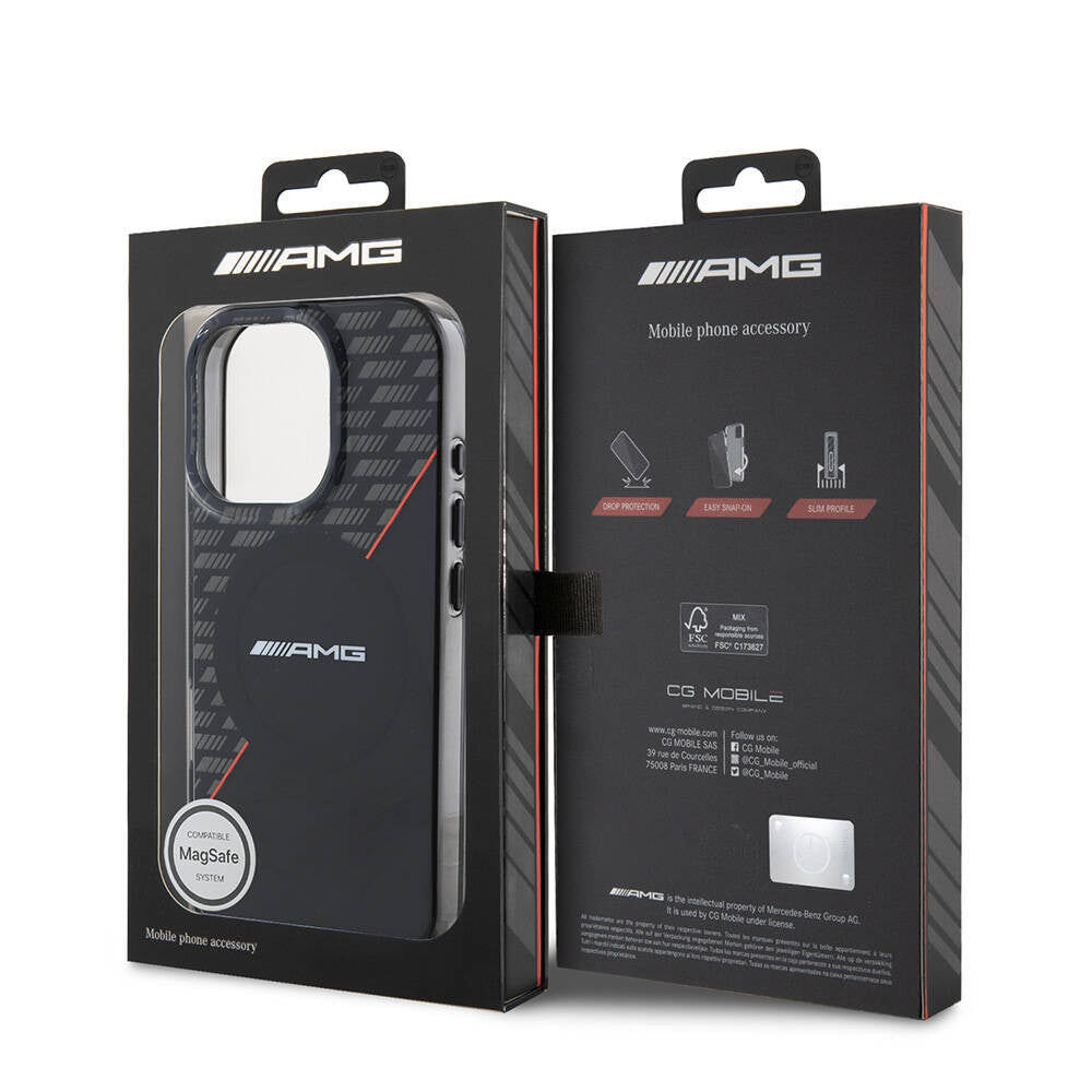 Apple iPhone 16 Pro Kılıf AMG Orjinal Lisanslı M-safe Şarj Özellikli Çift Katmanlı Kırmızı Çapraz Çizgili Kapak Siyah-Kırmızı