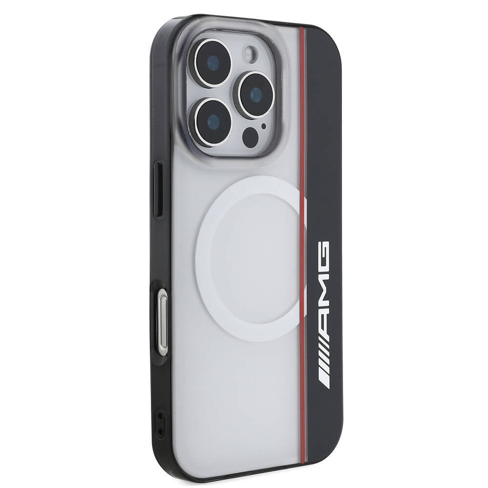 Apple iPhone 16 Pro Kılıf AMG Orjinal Lisanslı M-safe Şarj Özellikli IML Baskı Logolu Çift Katmanlı Bow Lines Kapak Siyah