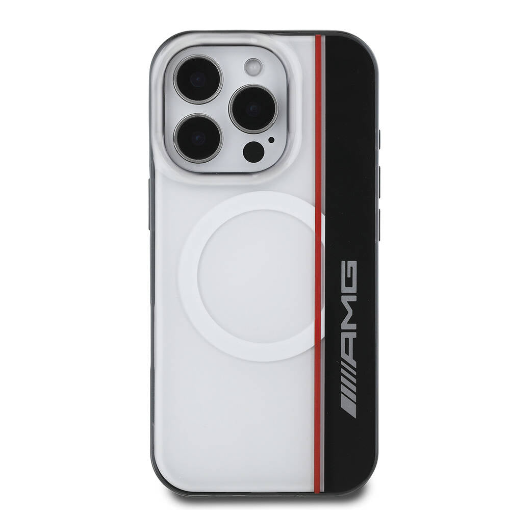 Apple iPhone 16 Pro Kılıf AMG Orjinal Lisanslı M-safe Şarj Özellikli IML Baskı Logolu Çift Katmanlı Bow Lines Kapak Beyaz