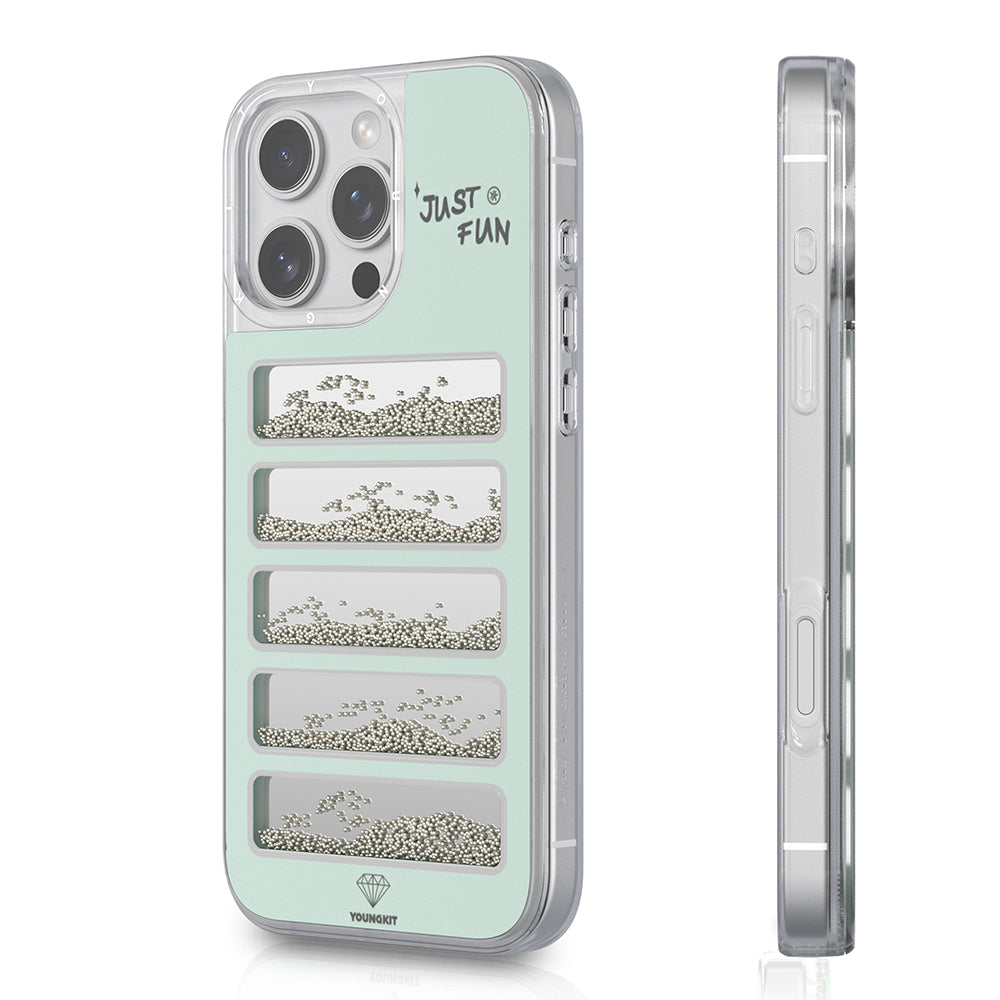 Apple iPhone 16 Pro Kılıf Aynalı ve Boncuklu Tasarım Youngkit Jump Serisi Kapak Açık Yeşil