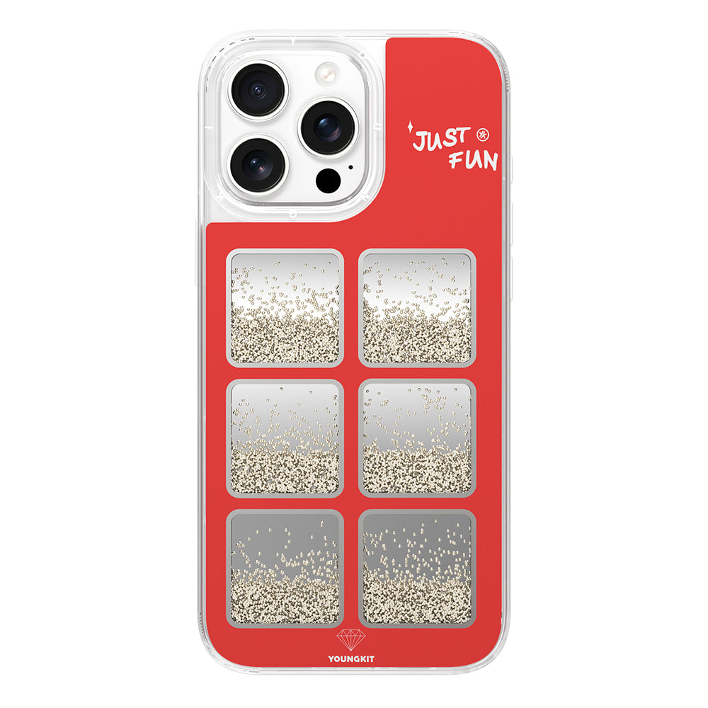 Apple iPhone 16 Pro Kılıf Aynalı ve Boncuklu Tasarım Youngkit Spirit Serisi Kapak Kırmızı