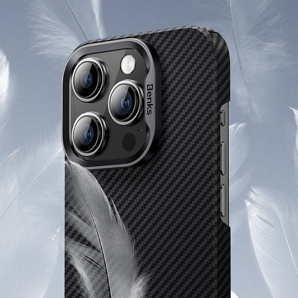 Apple iPhone 16 Pro Kılıf Benks M-safe Şarj Özellikli Magnetik ArmorAir 600D Kevlar Fiber Kapak Siyah