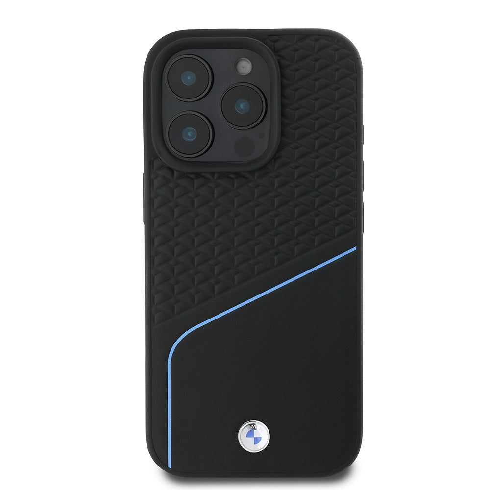 Apple iPhone 16 Pro Kılıf BMW Orjinal Lisanslı M-safe Şarj Özellikli Metal Logolu Dokulu ve Çizgili Deri Kapak Gri