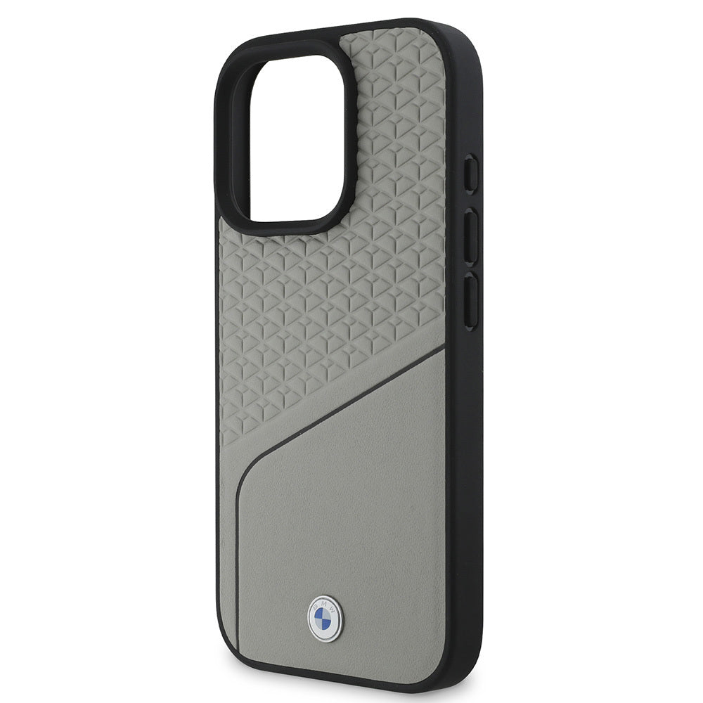Apple iPhone 16 Pro Kılıf BMW Orjinal Lisanslı M-safe Şarj Özellikli Metal Logolu Dokulu ve Çizgili Deri Kapak Siyah
