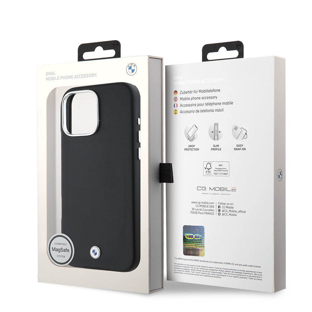 Apple iPhone 16 Pro Kılıf BMW Orjinal Lisanslı M-safe Şarj Özellikli Metal Logolu Tam Kaplama Deri Kapak Lacivert