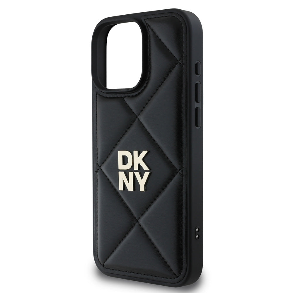 Apple iPhone 16 Pro Kılıf DKNY Orjinal Lisanslı Kapitone Tasarımlı Metal Logolu Deri Kapak Bej