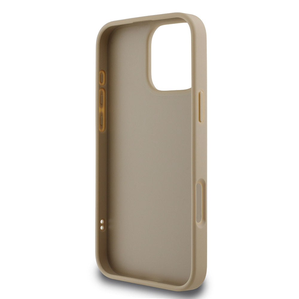 Apple iPhone 16 Pro Kılıf DKNY Orjinal Lisanslı Kapitone Tasarımlı Metal Logolu Deri Kapak Bej