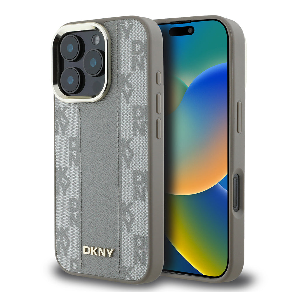 Apple iPhone 16 Pro Kılıf DKNY Orjinal Lisanslı M-safe Şarj Özellikli 3D Yazılı Checkered Pattern Kapak Siyah