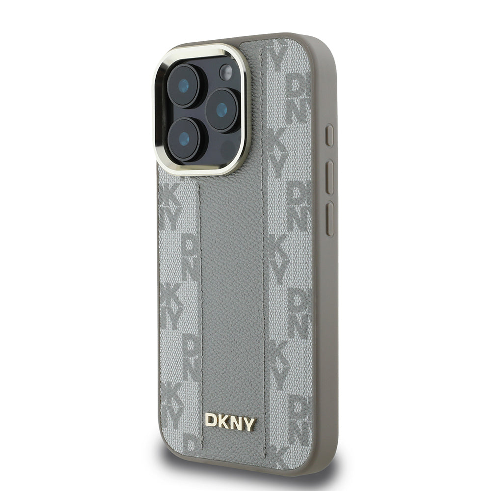Apple iPhone 16 Pro Kılıf DKNY Orjinal Lisanslı M-safe Şarj Özellikli 3D Yazılı Checkered Pattern Kapak Siyah