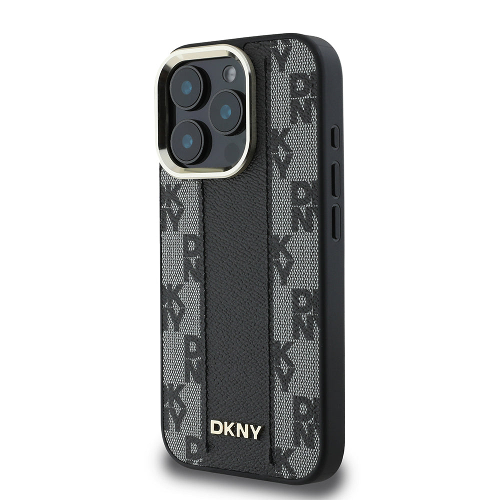 Apple iPhone 16 Pro Kılıf DKNY Orjinal Lisanslı M-safe Şarj Özellikli 3D Yazılı Checkered Pattern Kapak Siyah