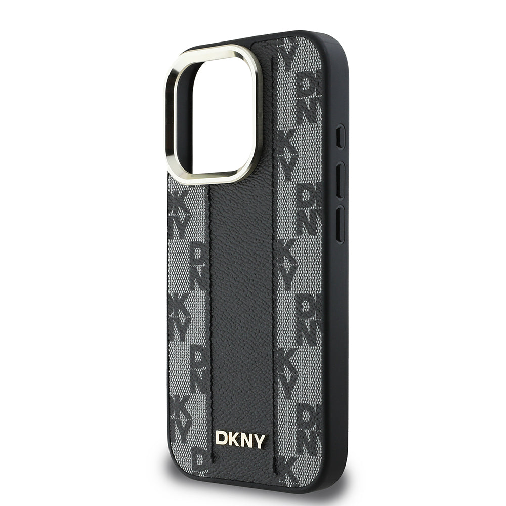 Apple iPhone 16 Pro Kılıf DKNY Orjinal Lisanslı M-safe Şarj Özellikli 3D Yazılı Checkered Pattern Kapak Siyah