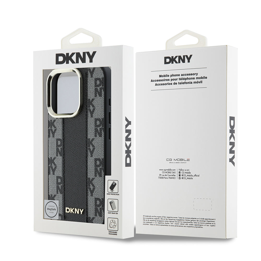 Apple iPhone 16 Pro Kılıf DKNY Orjinal Lisanslı M-safe Şarj Özellikli 3D Yazılı Checkered Pattern Kapak Bej