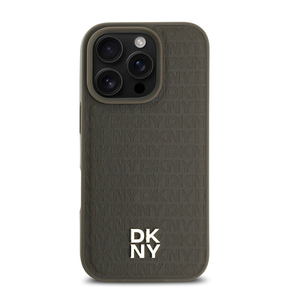Apple iPhone 16 Pro Kılıf DKNY Orjinal Lisanslı M-safe Şarj Özellikli 3D Yazılı Repeat Pattern Kapak Siyah