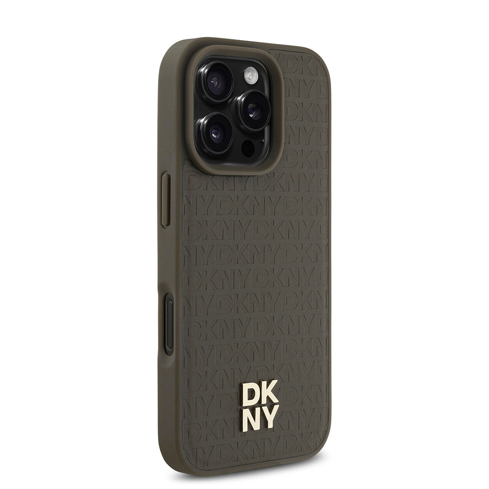 Apple iPhone 16 Pro Kılıf DKNY Orjinal Lisanslı M-safe Şarj Özellikli 3D Yazılı Repeat Pattern Kapak Siyah