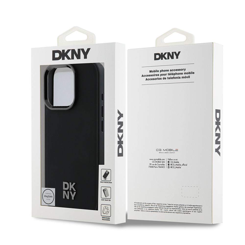 Apple iPhone 16 Pro Kılıf DKNY Orjinal Lisanslı M-safe Şarj Özellikli Metal Logolu PU Deri Plain Kapak Siyah