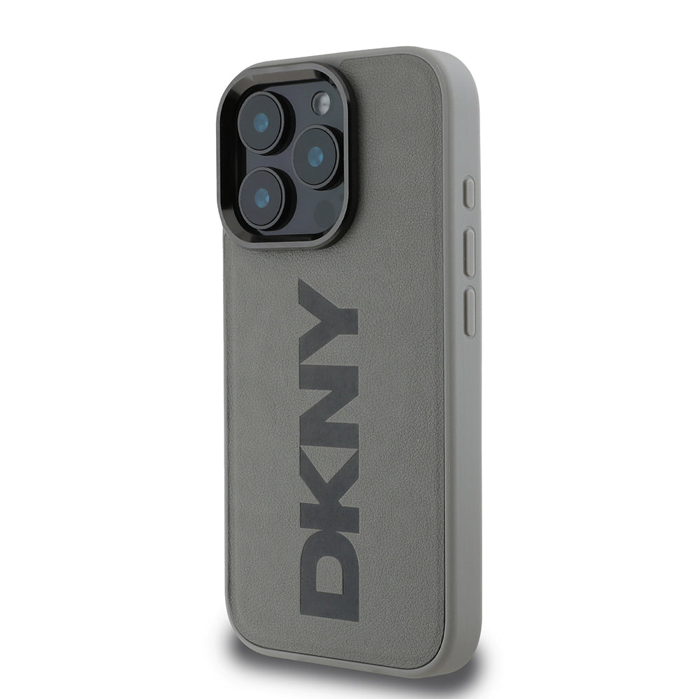 Apple iPhone 16 Pro Kılıf DKNY Orjinal Lisanslı M-safe Şarj Özellikli PU Deri Plain Kapak Gri