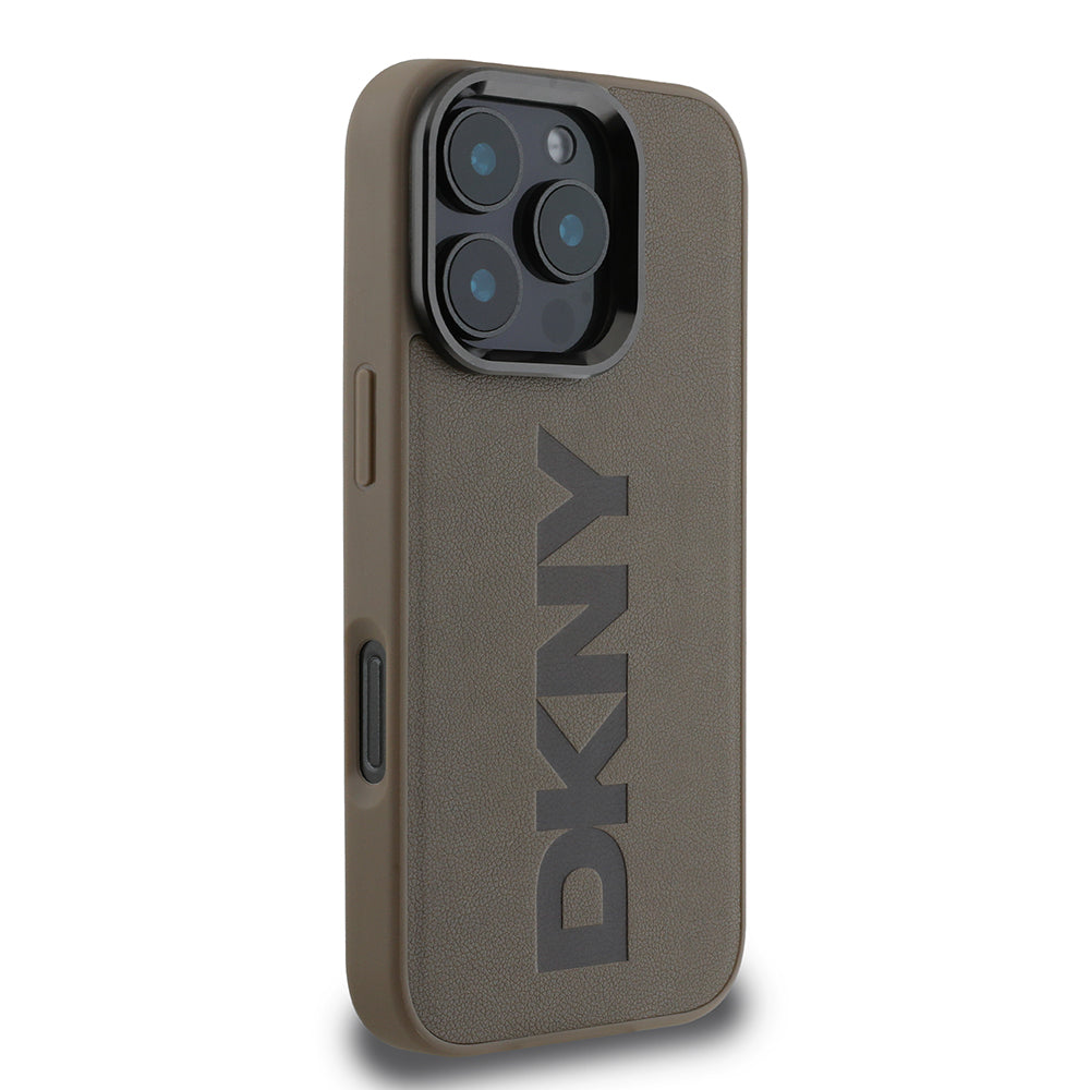 Apple iPhone 16 Pro Kılıf DKNY Orjinal Lisanslı M-safe Şarj Özellikli PU Deri Plain Kapak Kahverengi