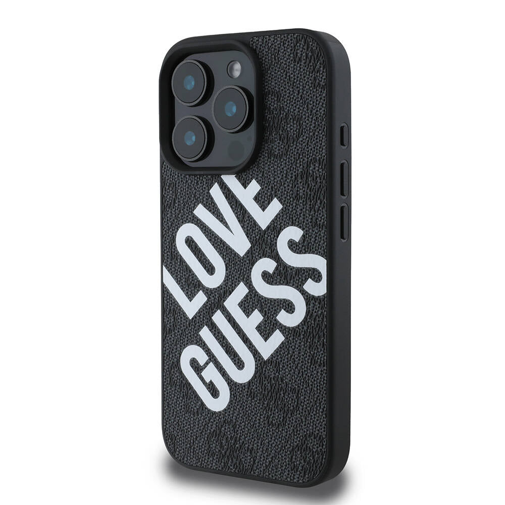 Apple iPhone 16 Pro Kılıf Guess Orjinal Lisanslı Big Love Guess Kapak Siyah