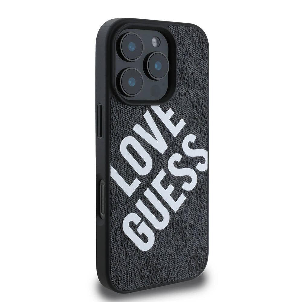 Apple iPhone 16 Pro Kılıf Guess Orjinal Lisanslı Big Love Guess Kapak Siyah