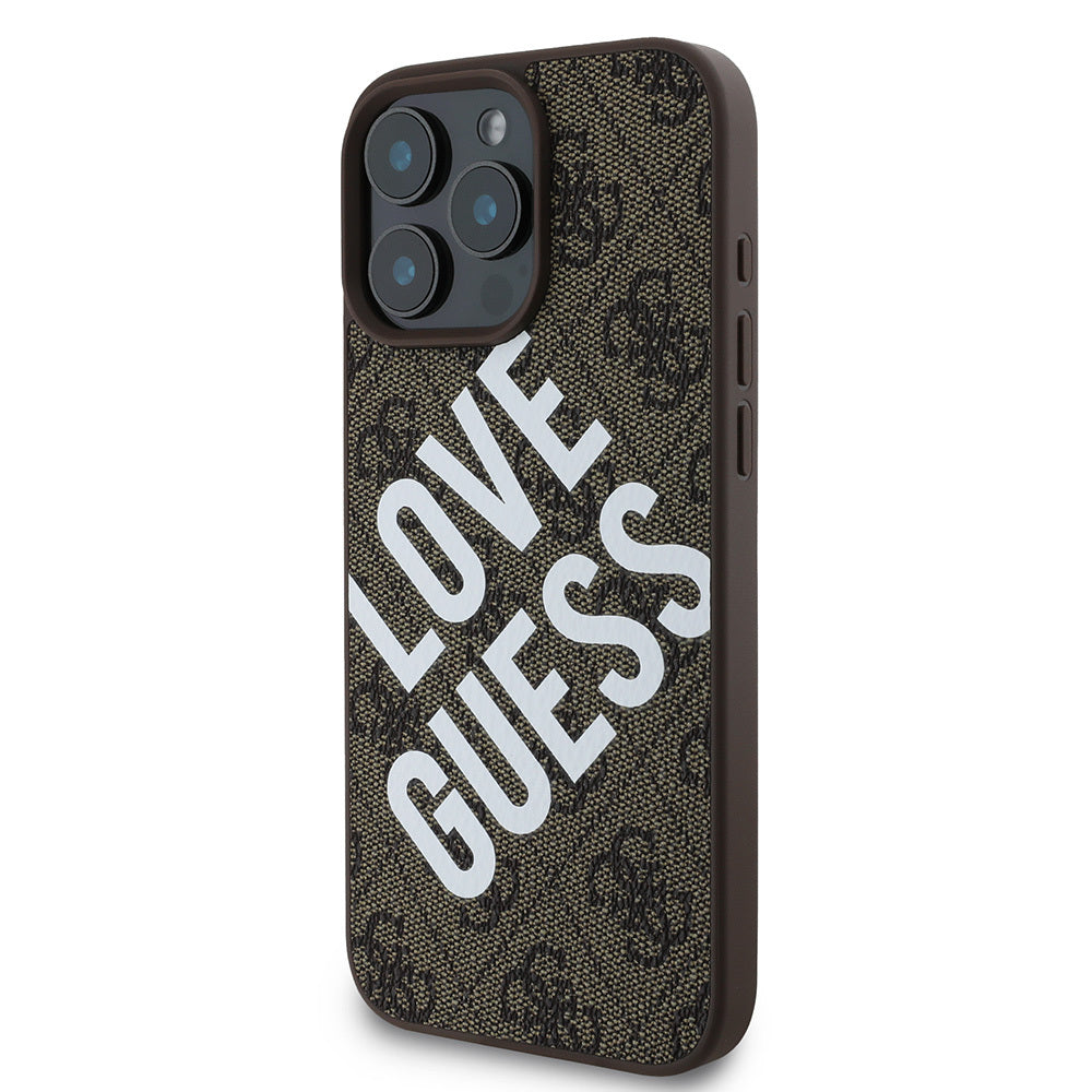 Apple iPhone 16 Pro Kılıf Guess Orjinal Lisanslı Big Love Guess Kapak Kahverengi