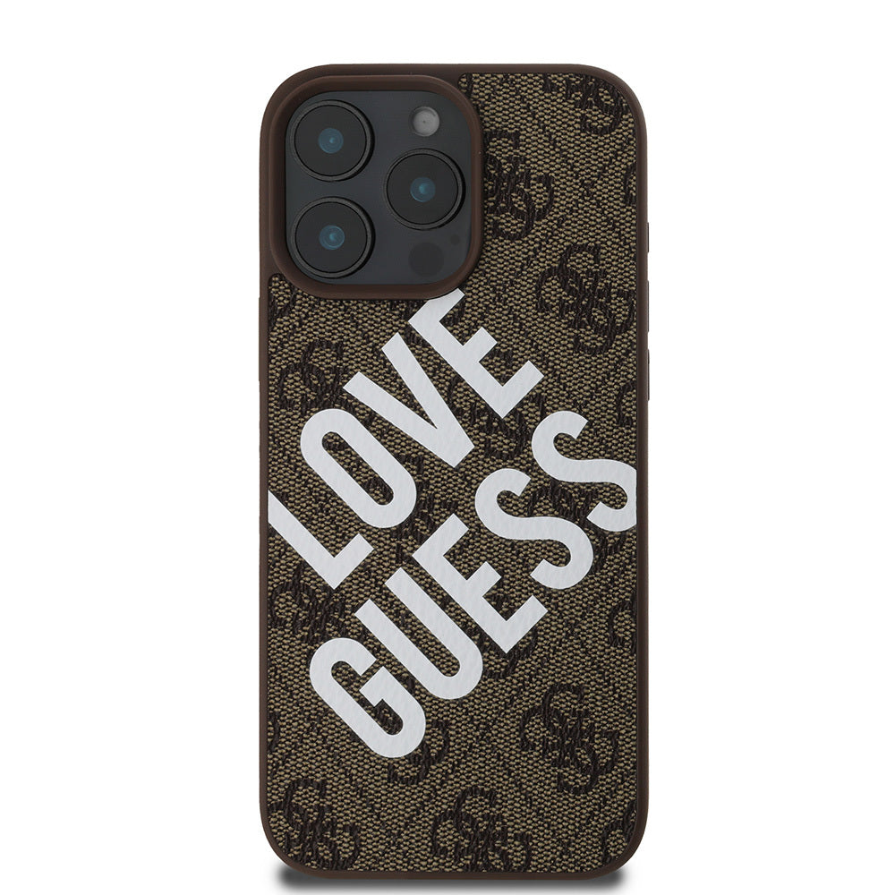 Apple iPhone 16 Pro Kılıf Guess Orjinal Lisanslı Big Love Guess Kapak Kahverengi