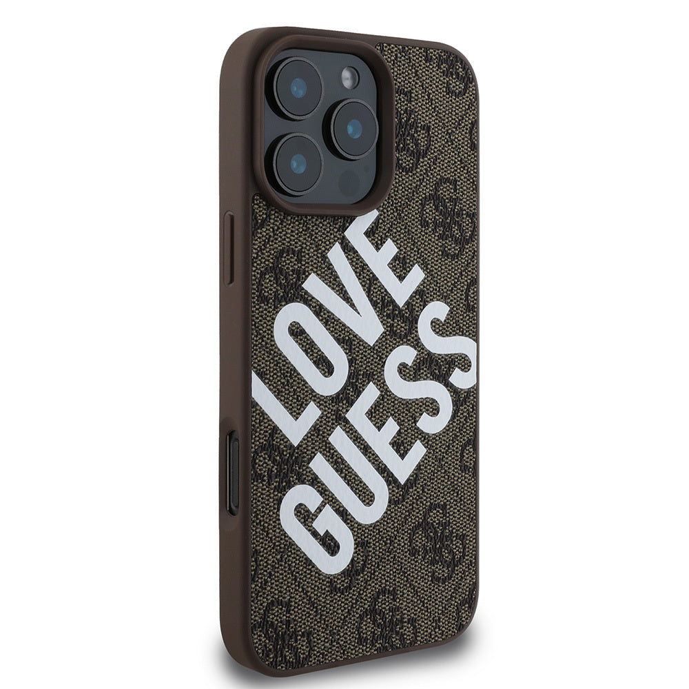 Apple iPhone 16 Pro Kılıf Guess Orjinal Lisanslı Big Love Guess Kapak Kahverengi