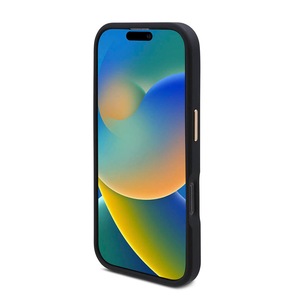 Apple iPhone 16 Pro Kılıf Guess Orjinal Lisanslı M-safe Şarj Özellikli 4G Desenli PU Metal Plaka Klasik Logolu Kapak Siyah