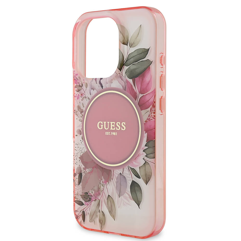 Apple iPhone 16 Pro Kılıf Guess Orjinal Lisanslı M-safe Şarj Özellikli Flower Tonal Circle Kapak Mor