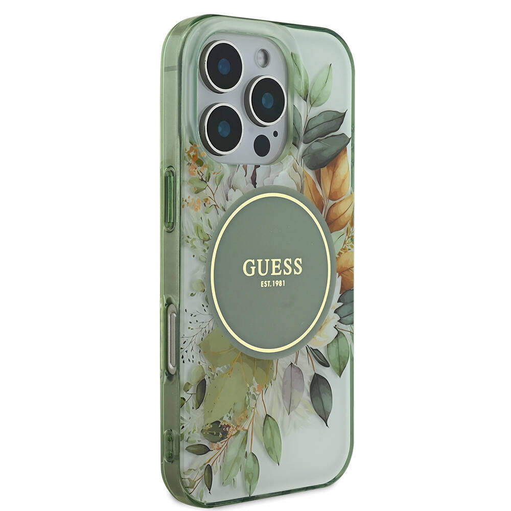 Apple iPhone 16 Pro Kılıf Guess Orjinal Lisanslı M-safe Şarj Özellikli Flower Tonal Circle Kapak Pembe
