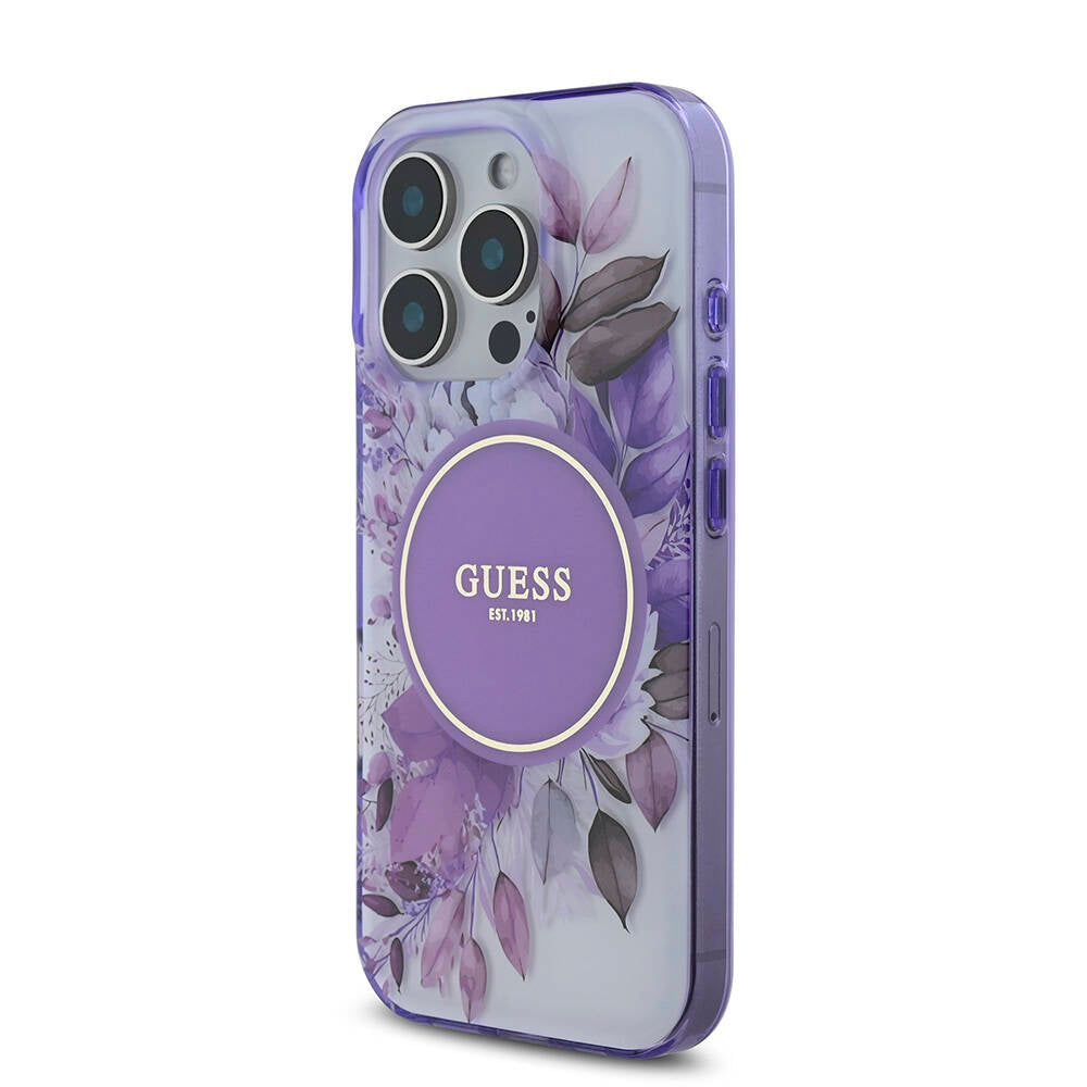 Apple iPhone 16 Pro Kılıf Guess Orjinal Lisanslı M-safe Şarj Özellikli Flower Tonal Circle Kapak Pembe