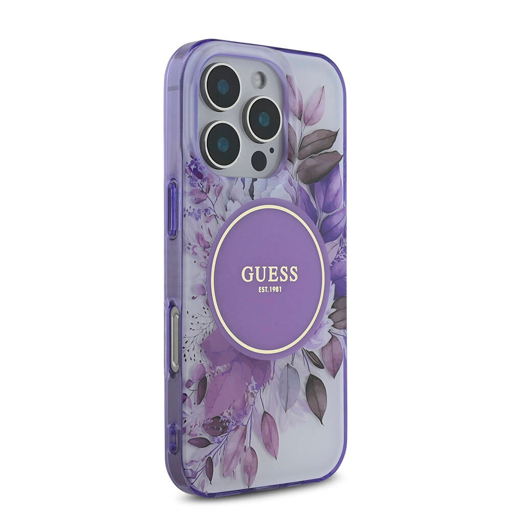 Apple iPhone 16 Pro Kılıf Guess Orjinal Lisanslı M-safe Şarj Özellikli Flower Tonal Circle Kapak Yeşil