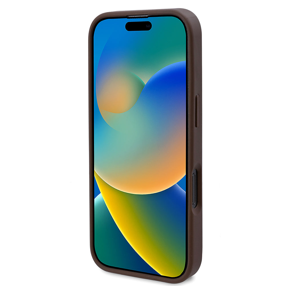 Apple iPhone 16 Pro Kılıf Guess Orjinal Lisanslı M-safe Şarj Özellikli Gül Baskılı 4G Desenli Yazı Logolu Kapak Kahverengi