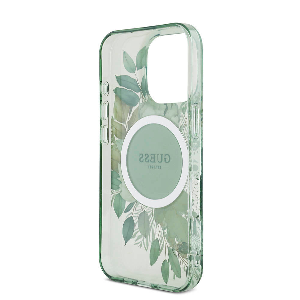 Apple iPhone 16 Pro Kılıf Guess Orjinal Lisanslı M-safe Şarj Özellikli IML Baskılı Çiçek İnci Bileklikli Kapak Siyah