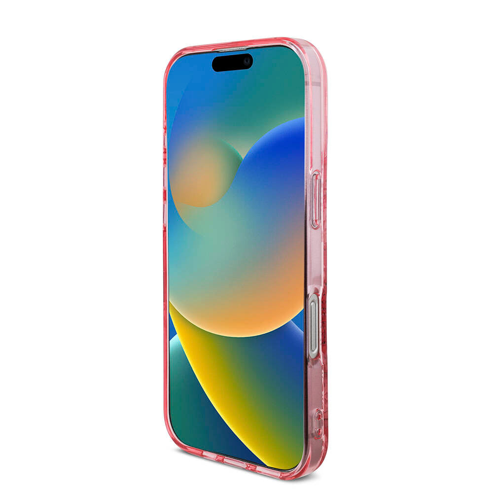 Apple iPhone 16 Pro Kılıf Guess Orjinal Lisanslı M-safe Şarj Özellikli IML Baskılı Çiçek İnci Bileklikli Kapak Mor