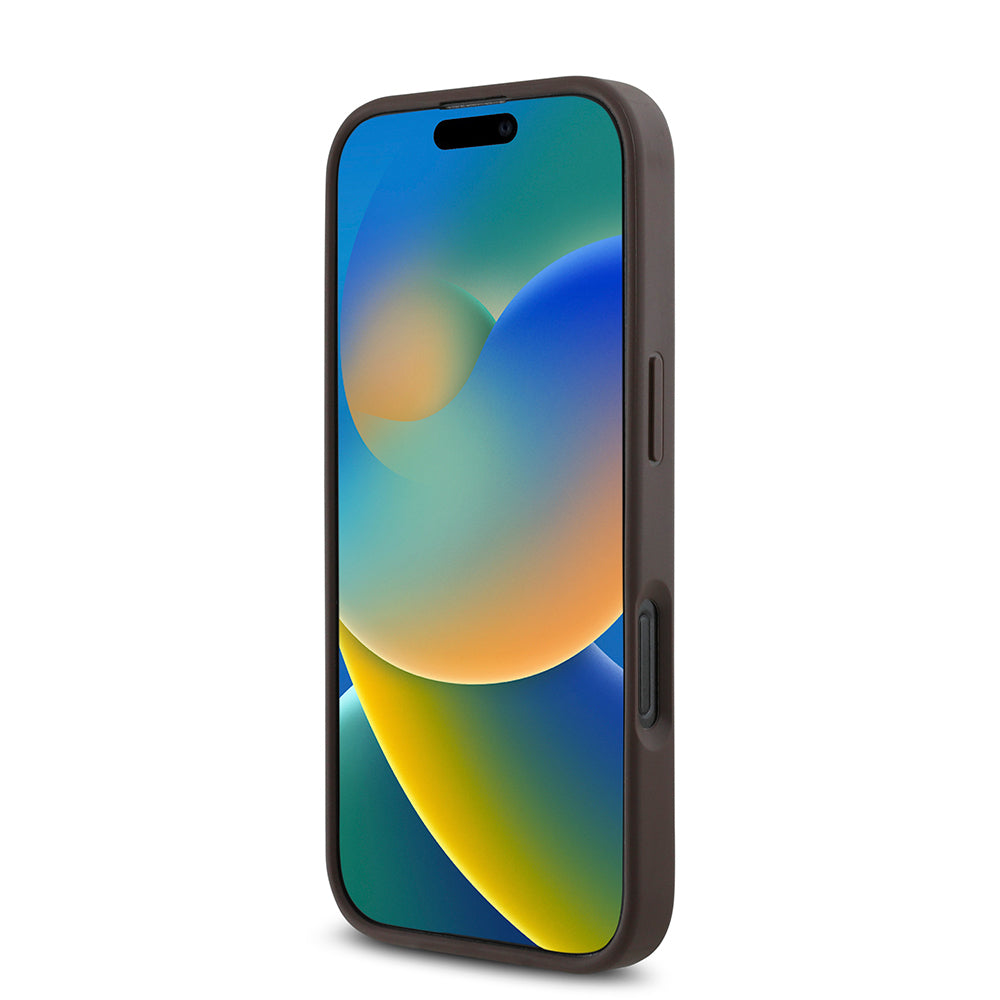 Apple iPhone 16 Pro Kılıf Guess Orjinal Lisanslı M-safe Şarj Özellikli PU Üçgen Logo 4G Desenli Kapak Siyah