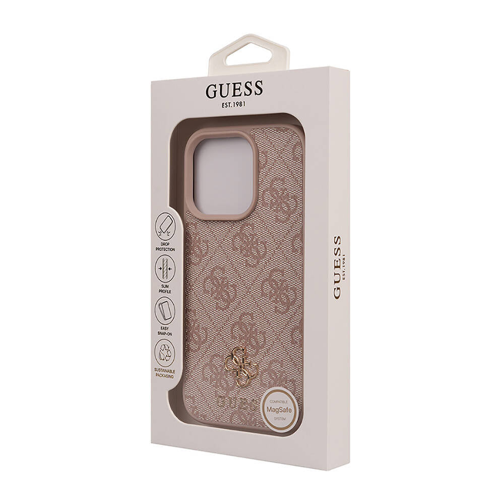 Apple iPhone 16 Pro Kılıf Guess Orjinal Lisanslı M-safe Şarj Özellikli Small 4G Classic Kapak Pembe