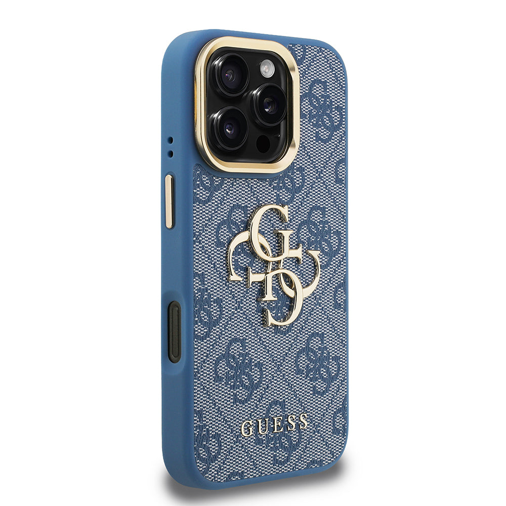 Apple iPhone 16 Pro Kılıf Guess Orjinal Lisanslı PU Deri 4G Desenli Metal Büyük 4G ve Yazı Logolu Kamera Standlı Kapak Pembe