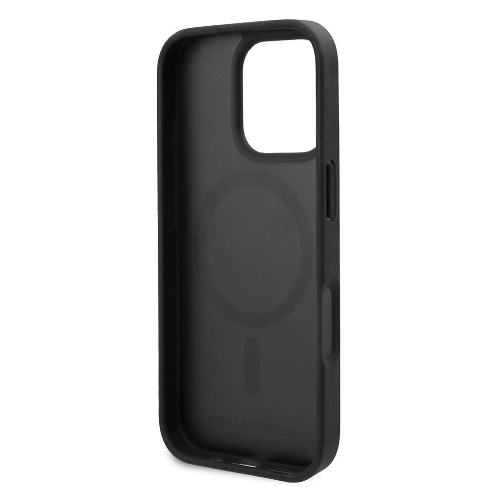 Apple iPhone 16 Pro Kılıf Karl Lagerfeld Orjinal Lisanslı M-safe Şarj Özellikli KL Yazılı Hot Stamp Kapak Pembe